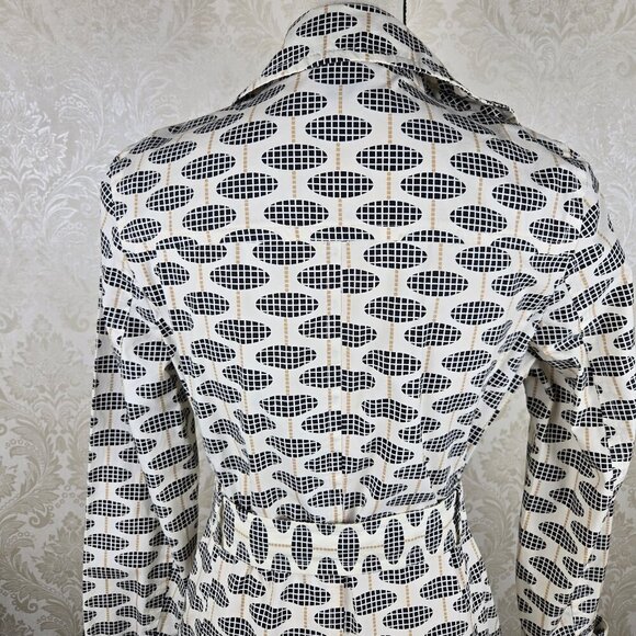 Gap Size XS Coated Cotton Trench Coat Cream Geometric Print Double Breasted Belt - Picture 11 of 16